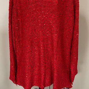 Intrigue Womens Long Sleeve Red Sequin Sweater